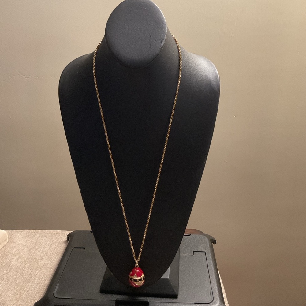 CINER  Enamel rhinestone Faberge’ egg pendant necklace.
